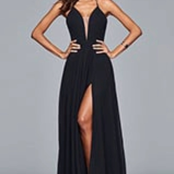 Faviana Dresses & Skirts - Faviana BLK Formal Gown Lace Up Back Plunge Neck Slit Prom Dress Evening Dress
